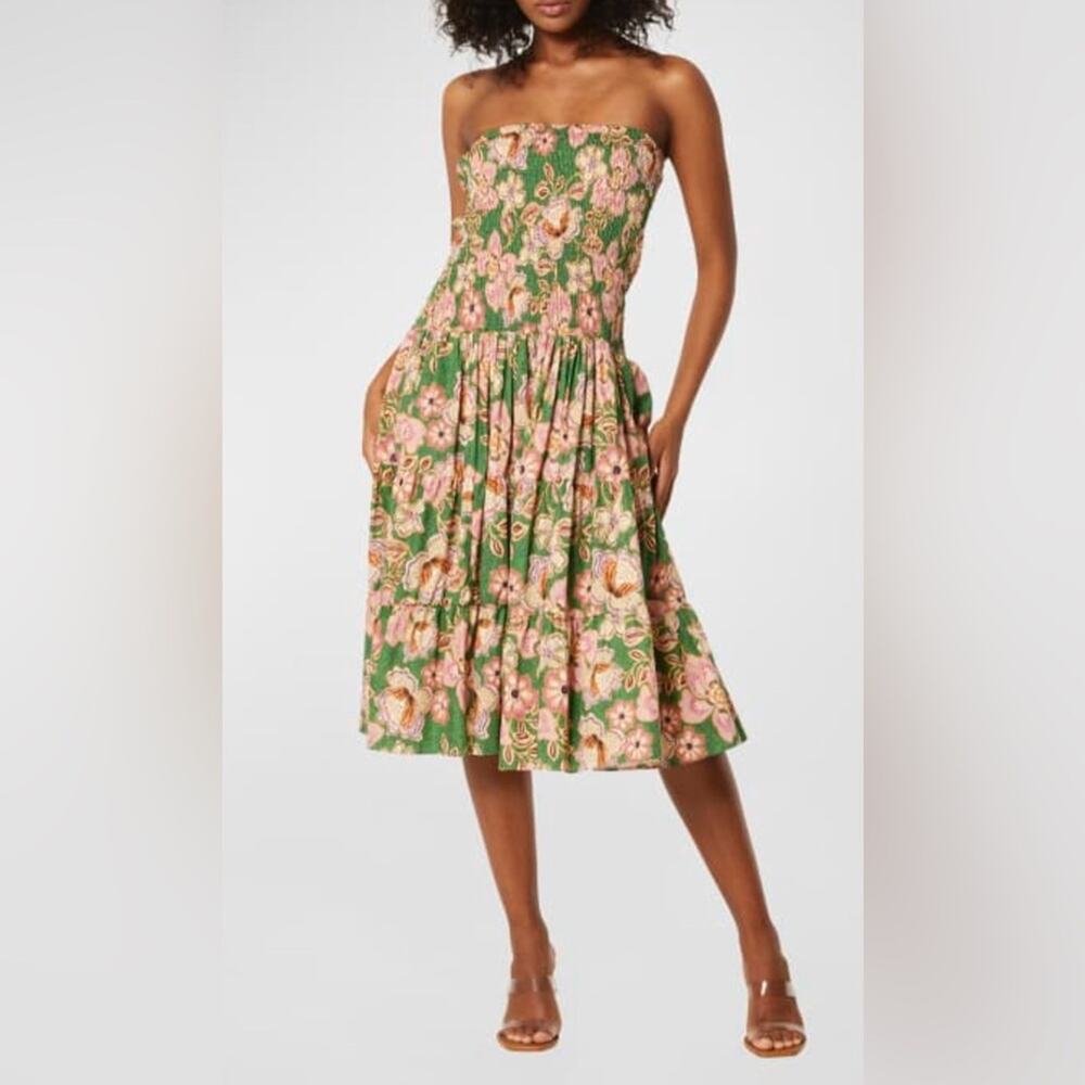 Misa Lola Convertible Skirt Women Medium Green NWT Floral Smocked Cotton Skirt